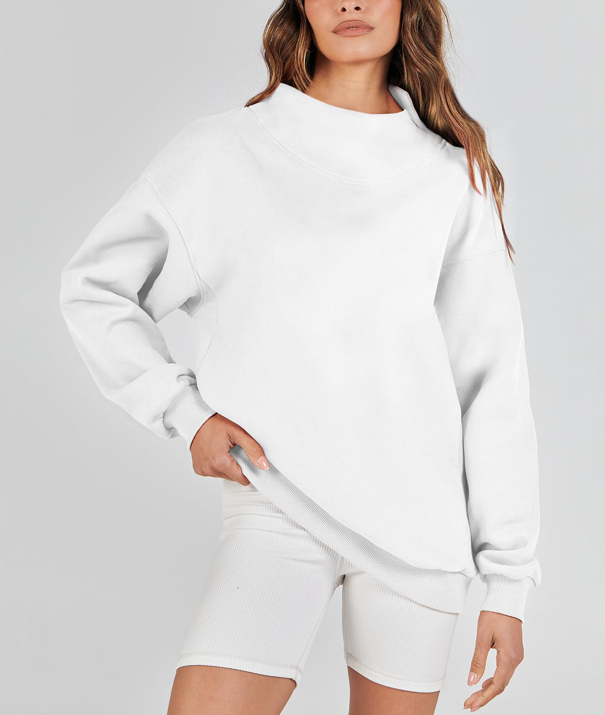Denise | Slit Mock Neck Oversized Sweatshirt