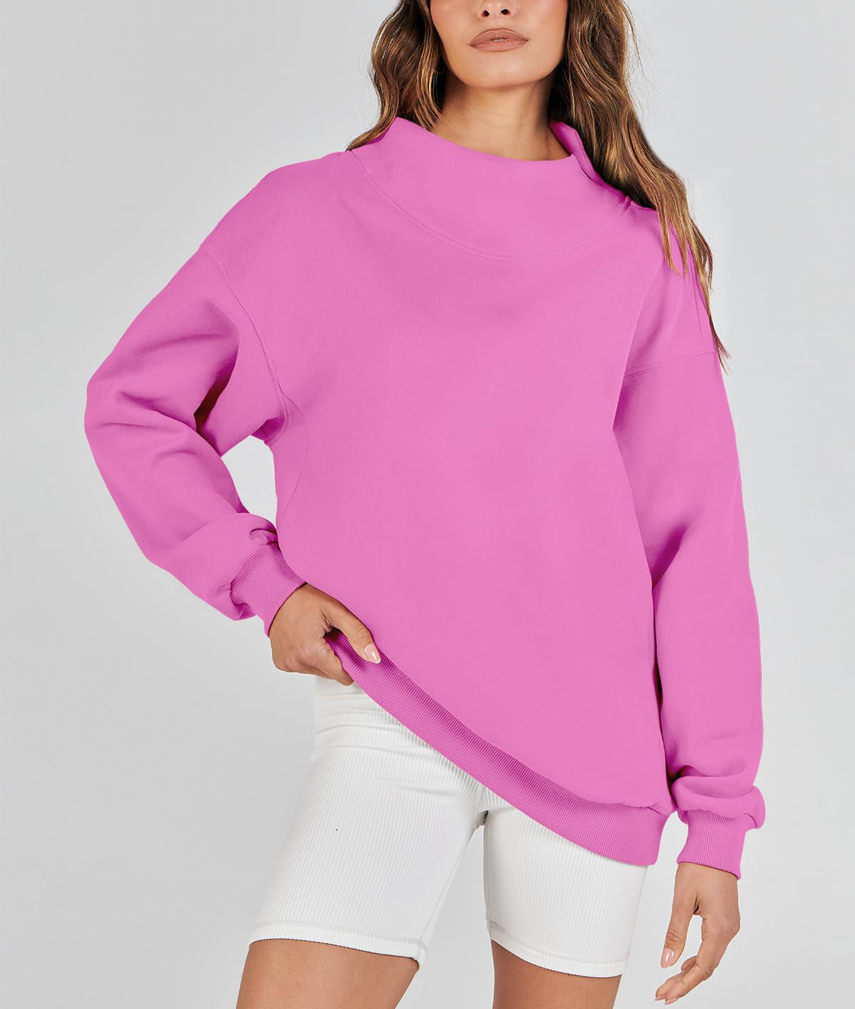 Denise | Slit Mock Neck Oversized Sweatshirt