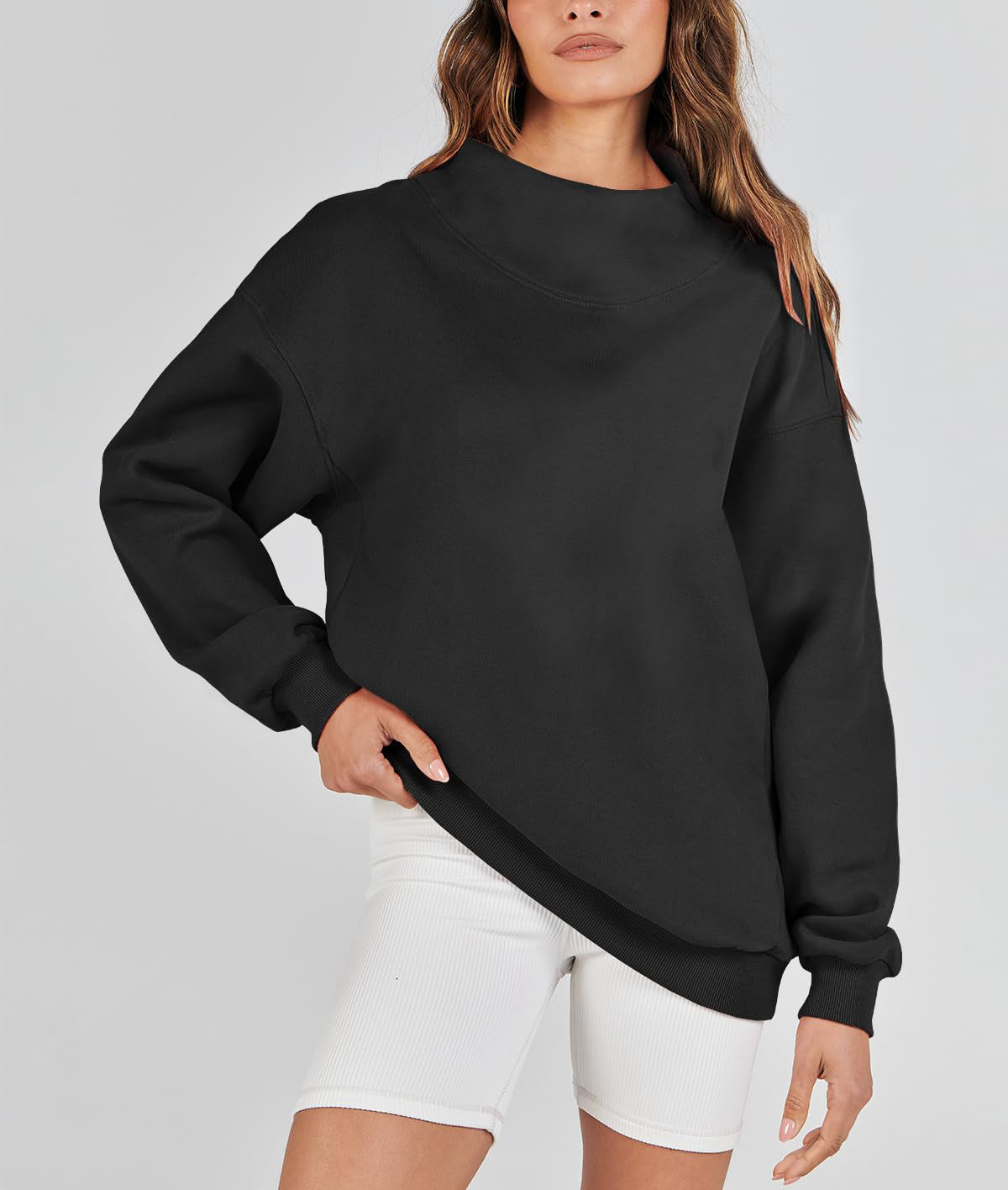 Denise | Slit Mock Neck Oversized Sweatshirt