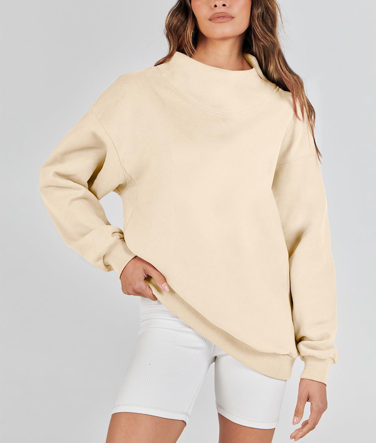 Denise | Slit Mock Neck Oversized Sweatshirt