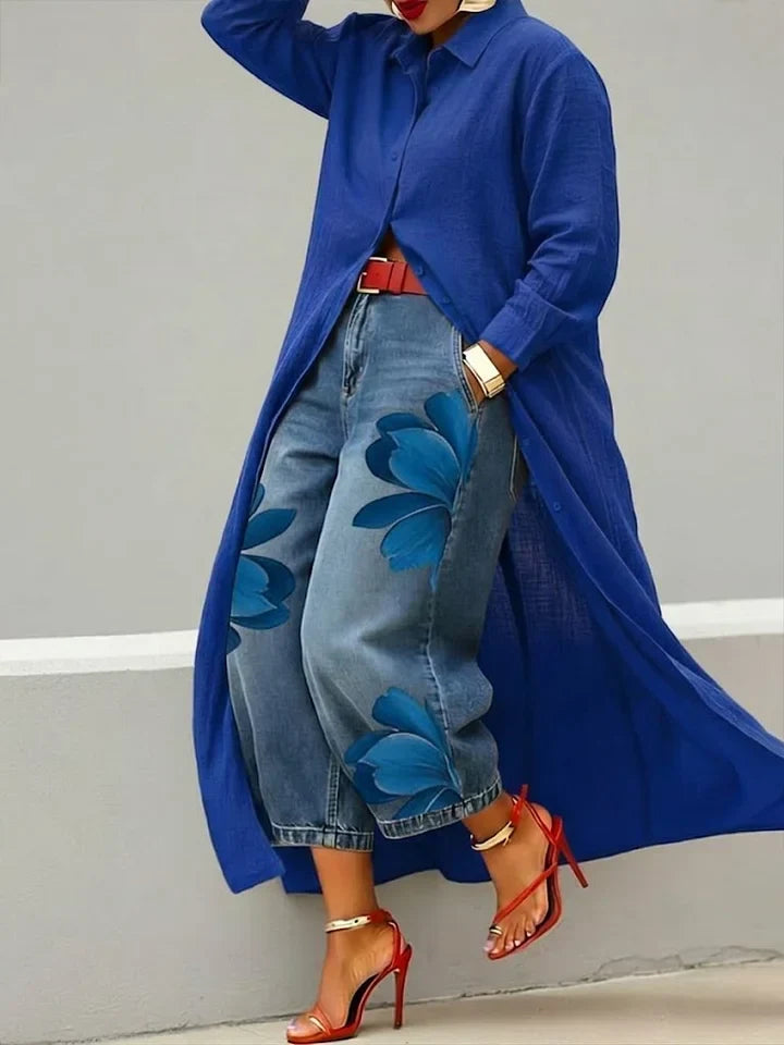 Maud | Shirt Dress and Floral Jeans Set