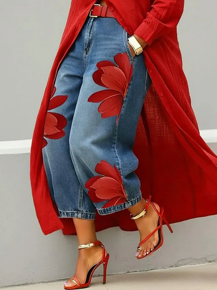 Maud | Shirt Dress and Floral Jeans Set