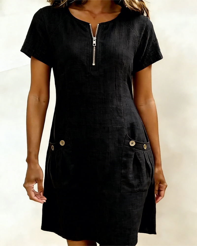 Cotton Dress with Zipper Pocket