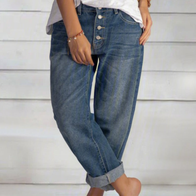 Women’s High Waisted Baggy Jeans | Button Front