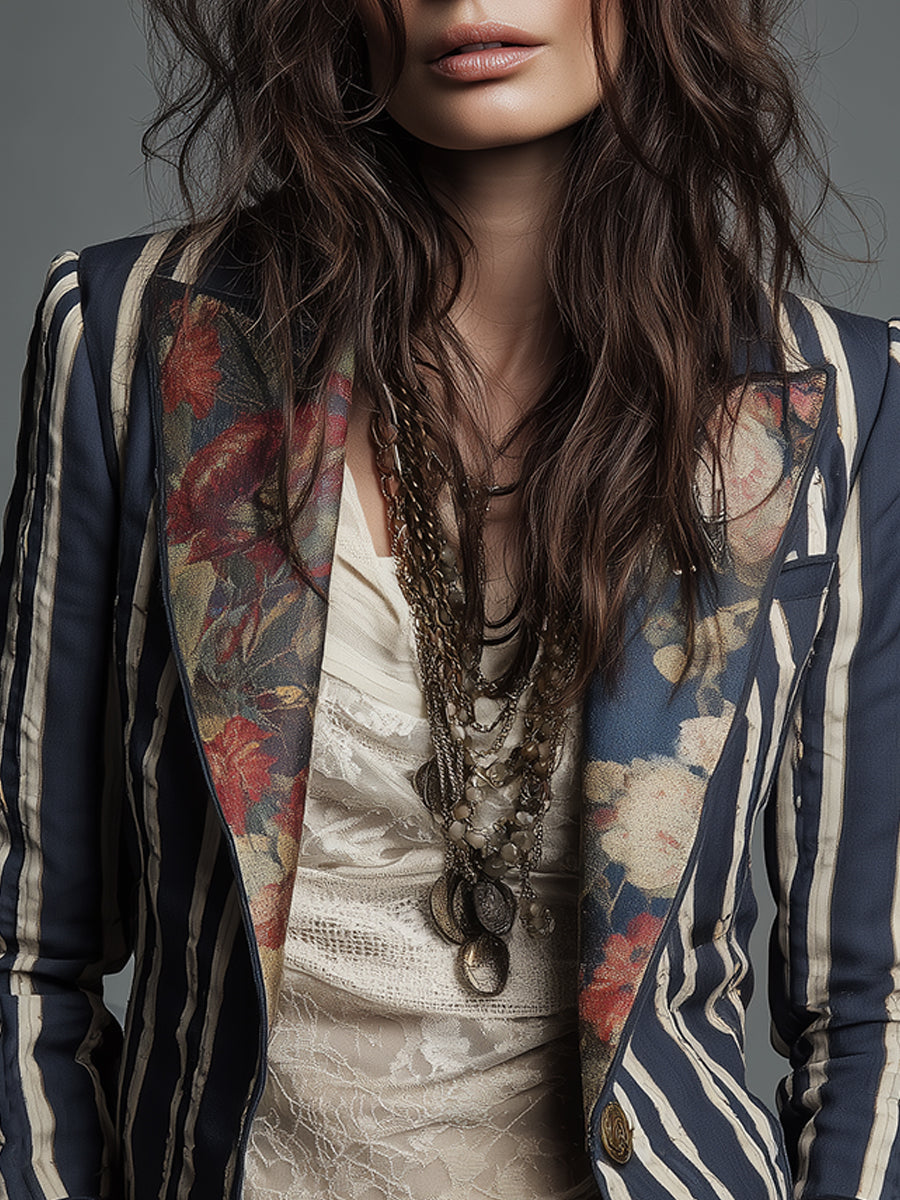 Bohème | Floral Striped Cotton-Linen Blazer