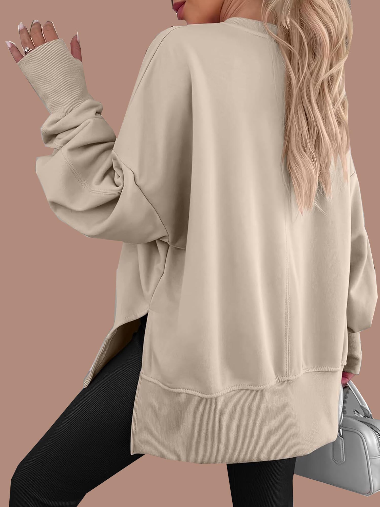 Jan | Oversized Thumbhole Long Sleeve Side Slit Sweatshirt