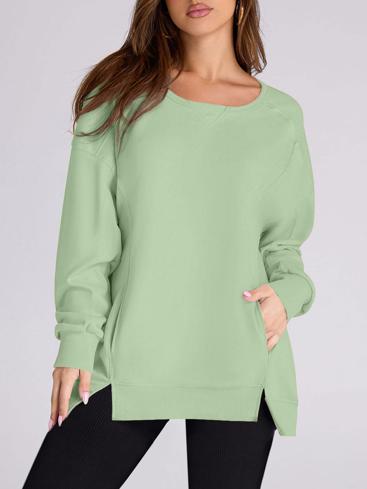 Laura | Women's High Low Side Slit Pullover Sweatshirt With Pockets