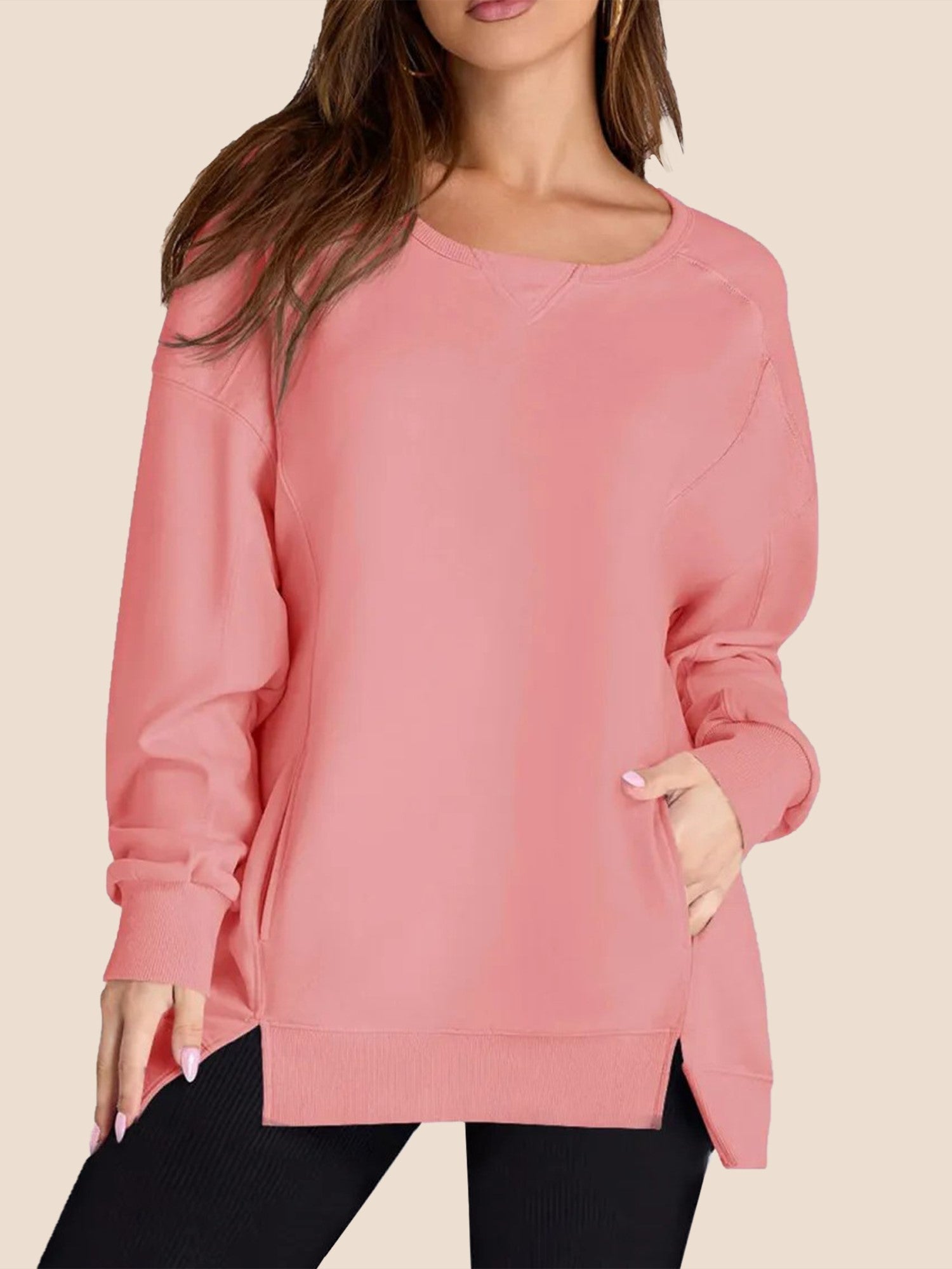 Laura | Women's High Low Side Slit Pullover Sweatshirt With Pockets