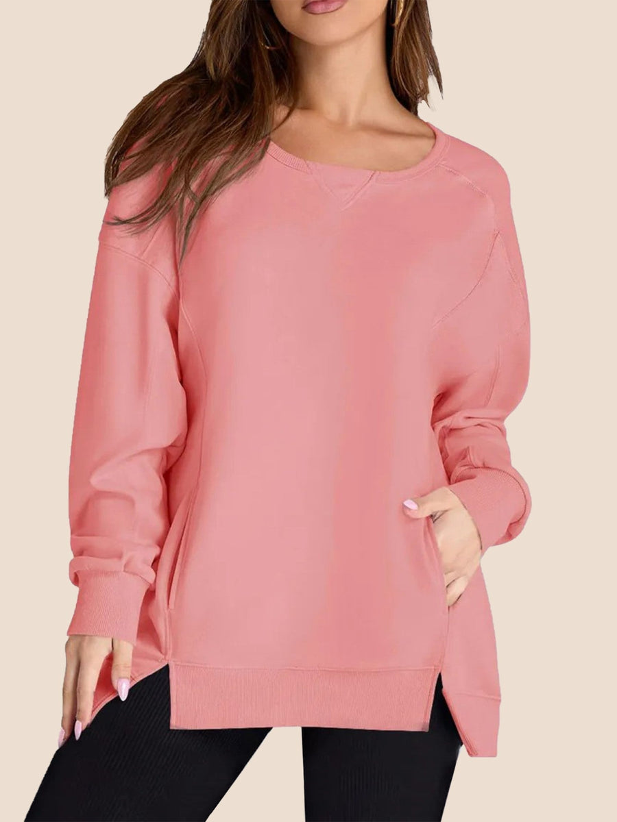 Laura | Women's High Low Side Slit Pullover Sweatshirt With Pockets