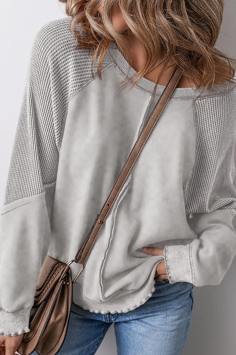 Fiona | Reverse Seam Waffle Knit Sweatshirt