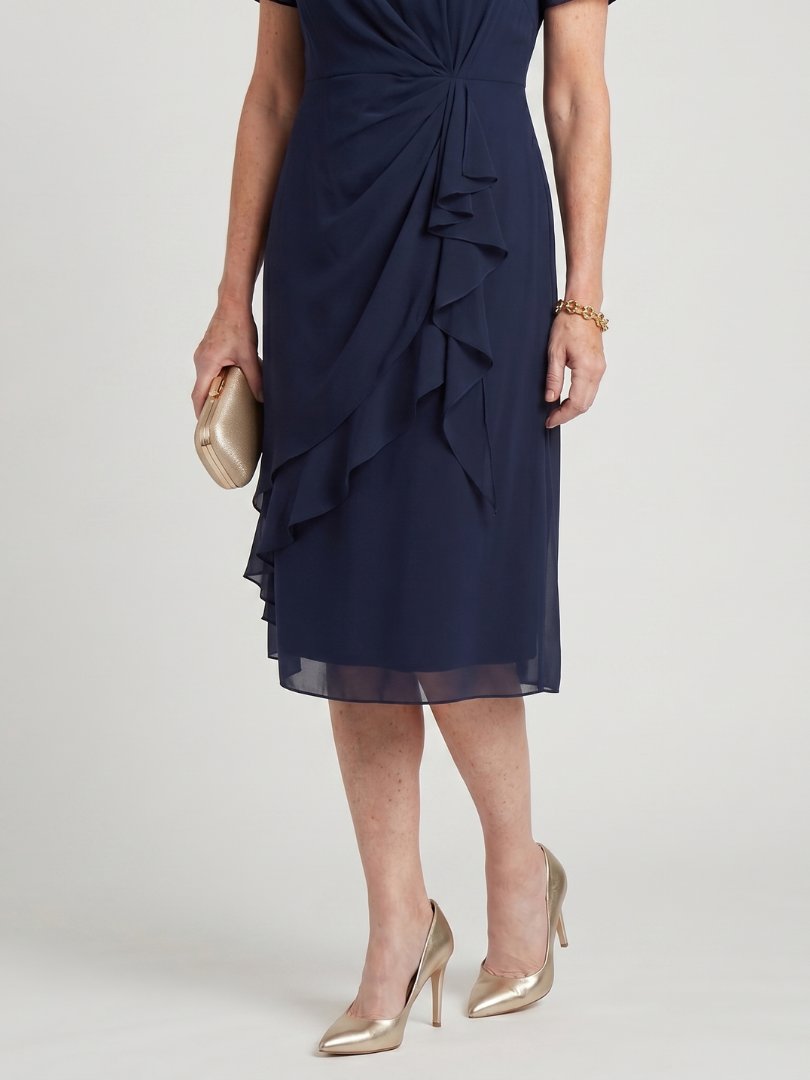 Aria™ | Twist Waist Ruffle Midi Dress