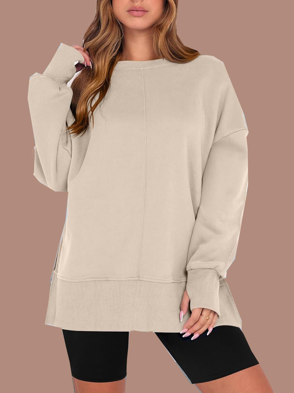 Jan | Oversized Thumbhole Long Sleeve Side Slit Sweatshirt