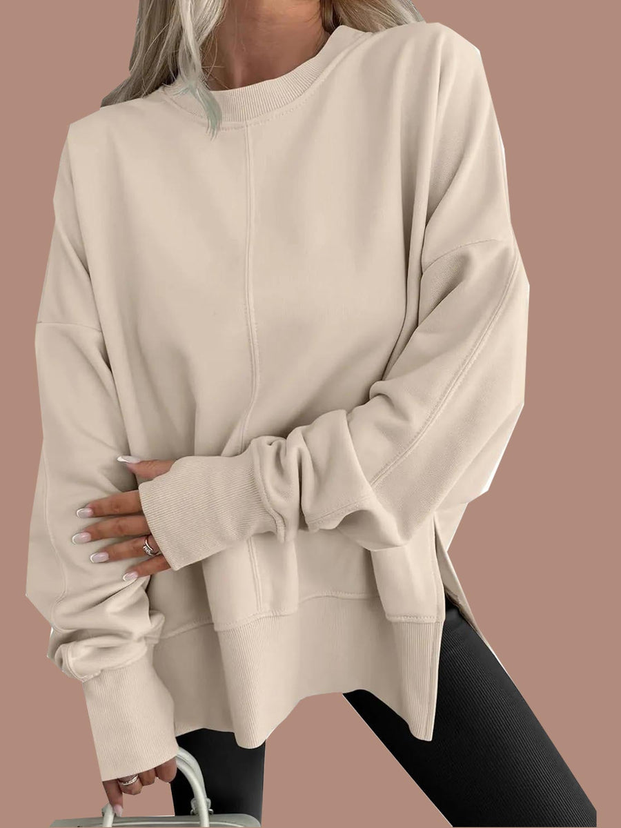 Jan | Oversized Thumbhole Long Sleeve Side Slit Sweatshirt