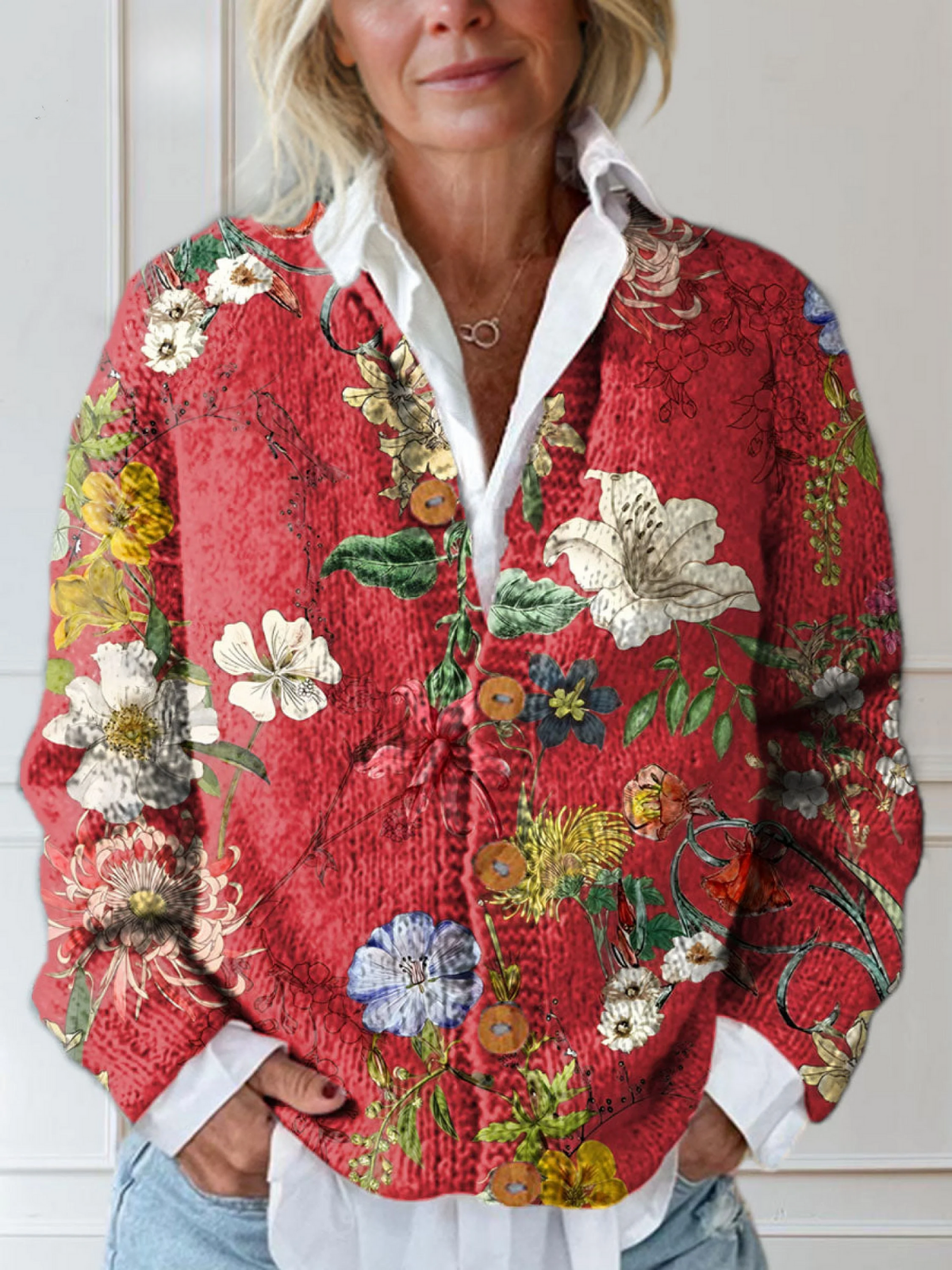 Vintage Floral Art Print Buttoned Cardigan