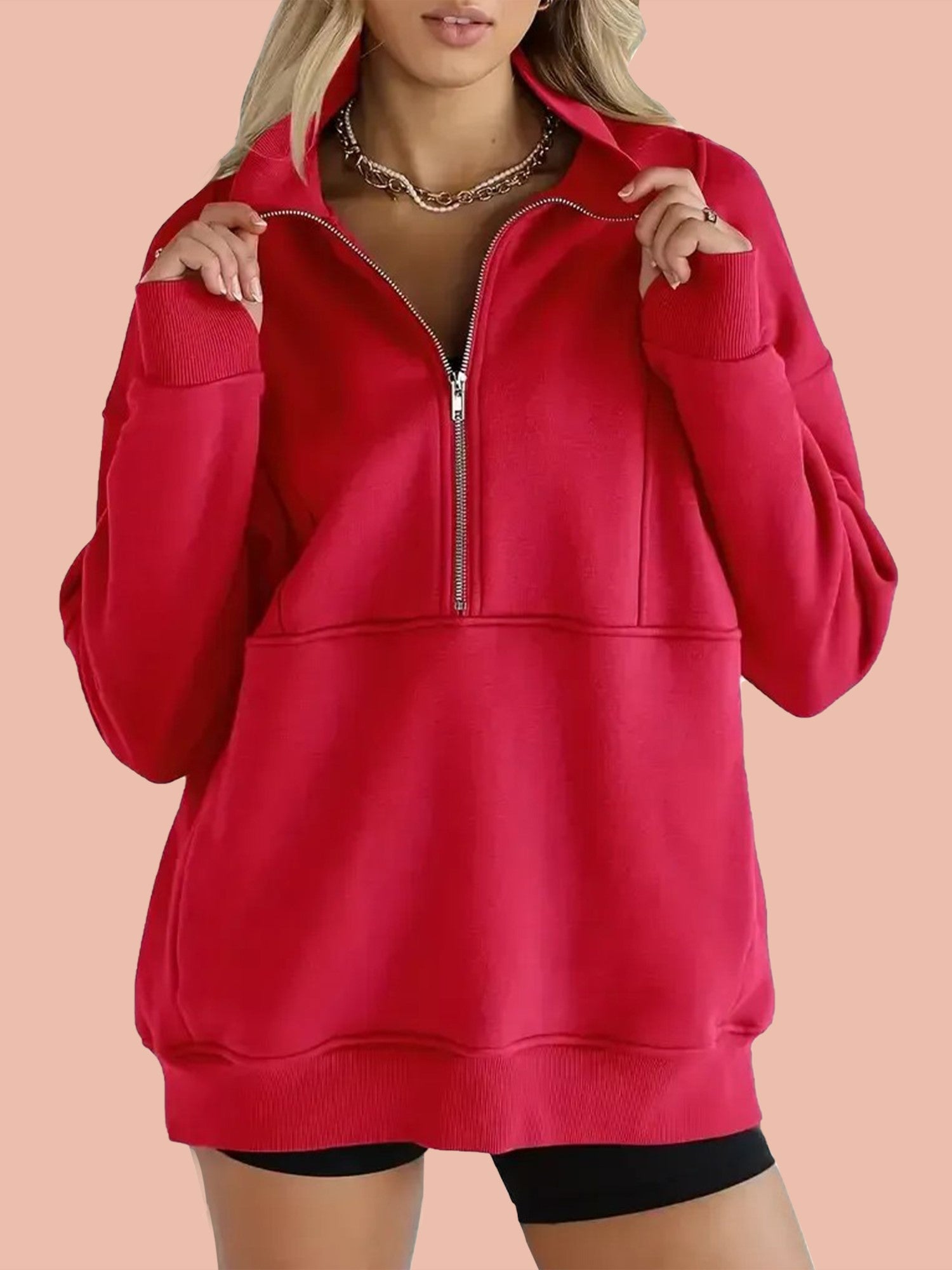 Suze | Half Zip Oversized Sweatshirt with Pockets