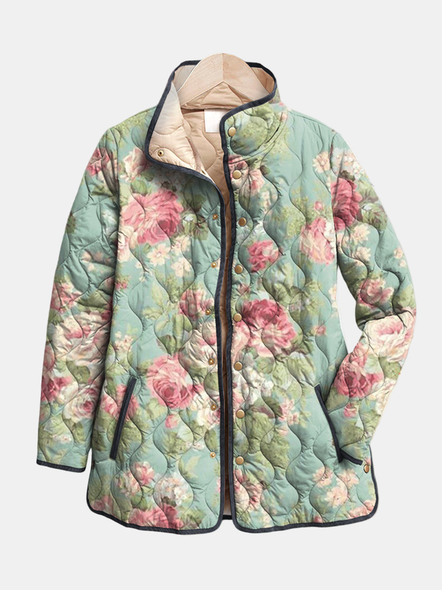Women’s Retro Floral Print Quilted Jacket