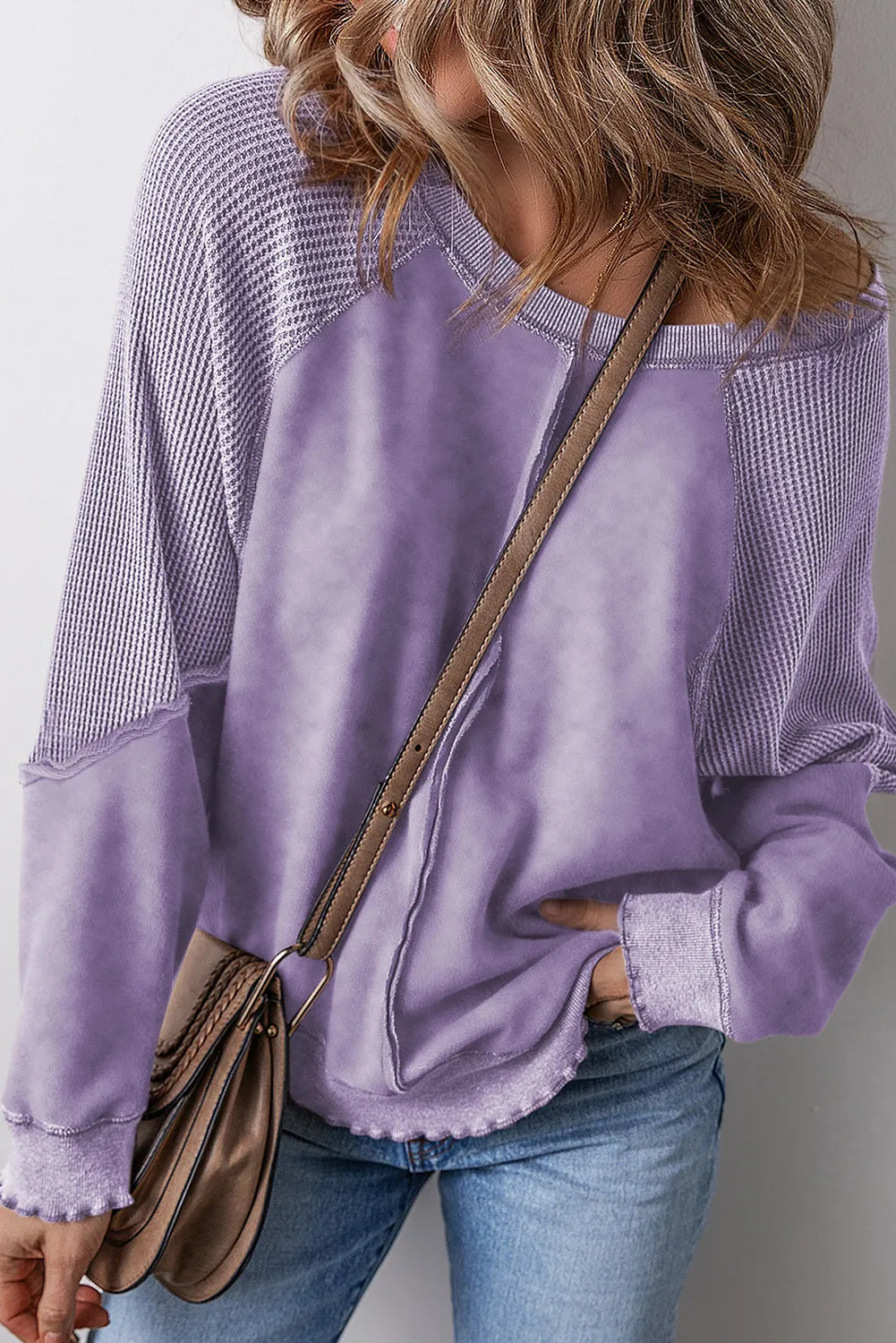Fiona | Reverse Seam Waffle Knit Sweatshirt
