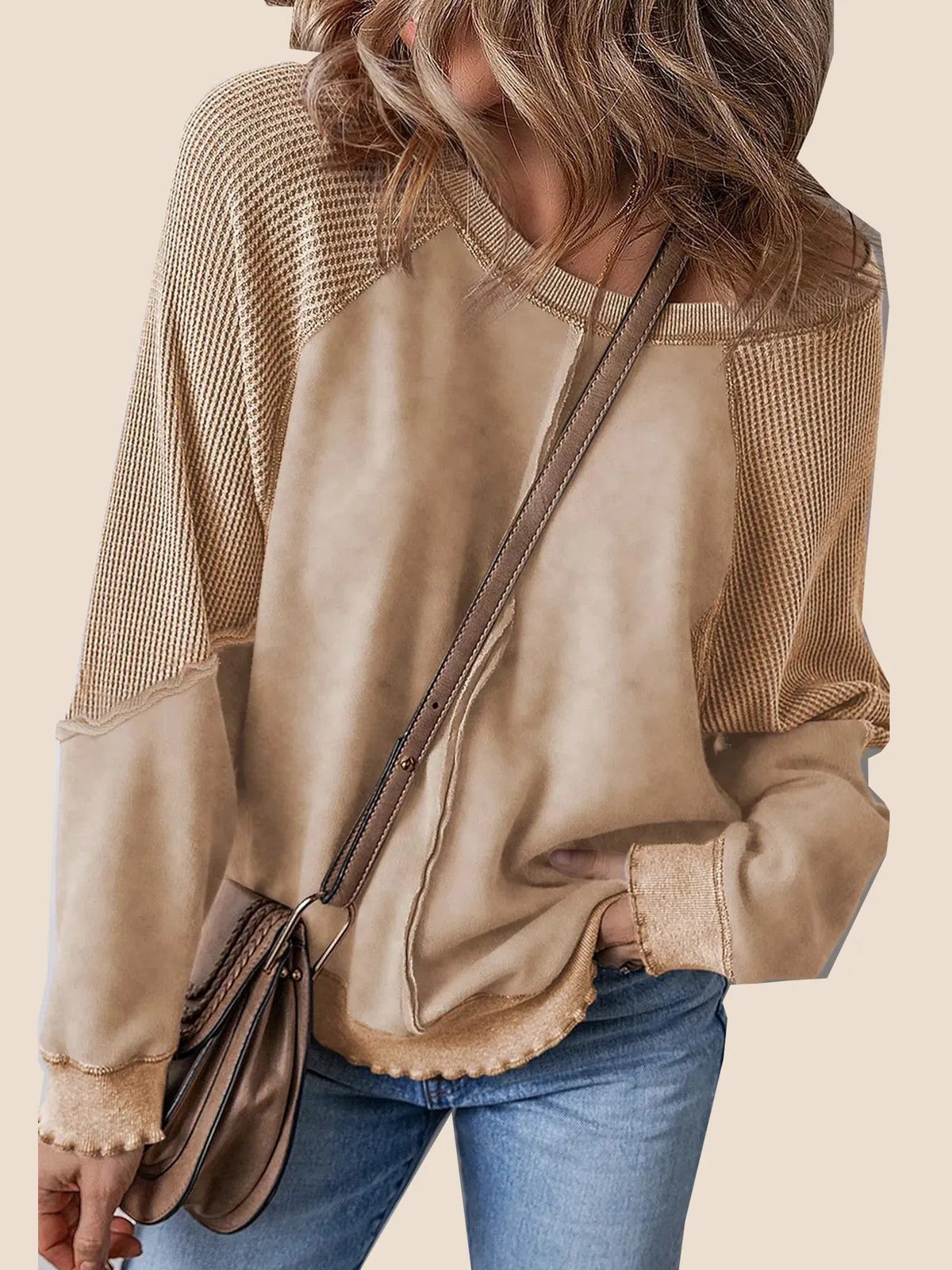 Fiona | Reverse Seam Waffle Knit Sweatshirt