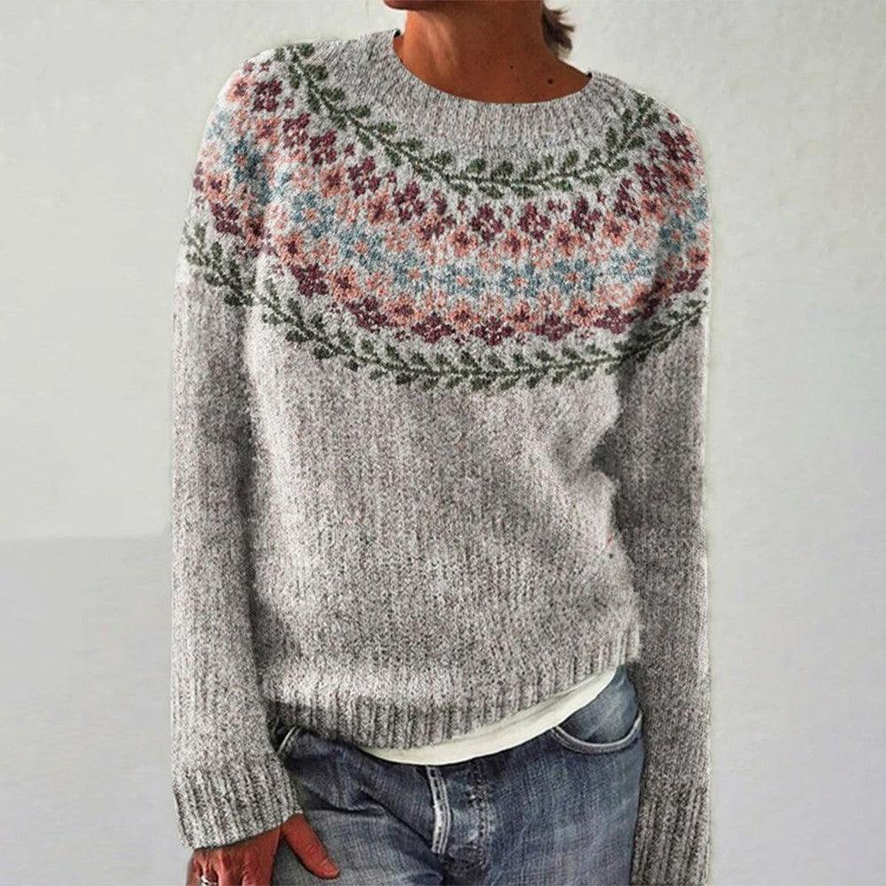 Women’s Patterned Crew Neck Pullover Sweater