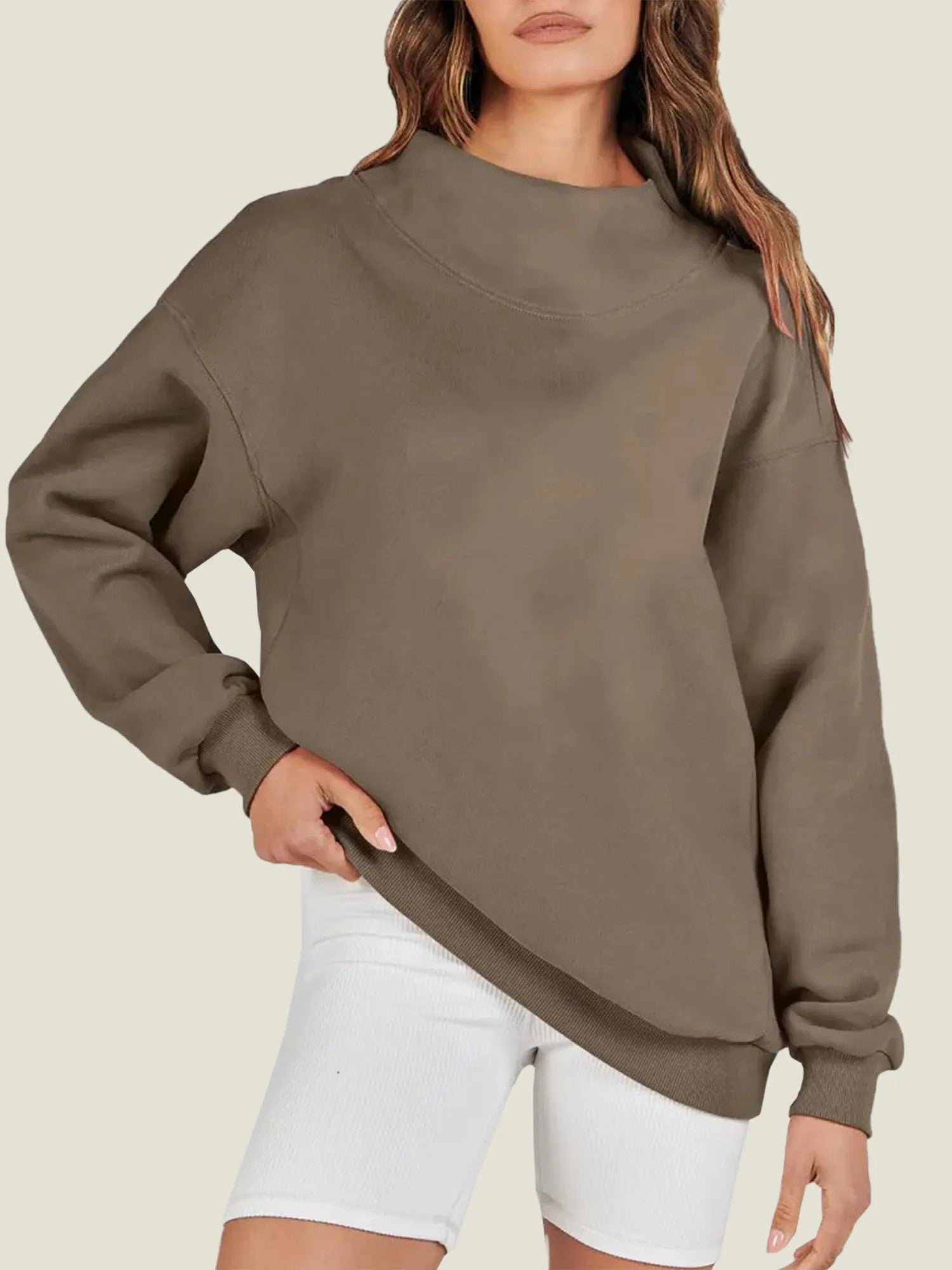 Denise | Slit Mock Neck Oversized Sweatshirt