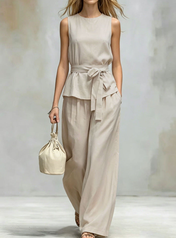 Women's Lace-Up Sleeveless Tank Top & Pants Two-Piece Set