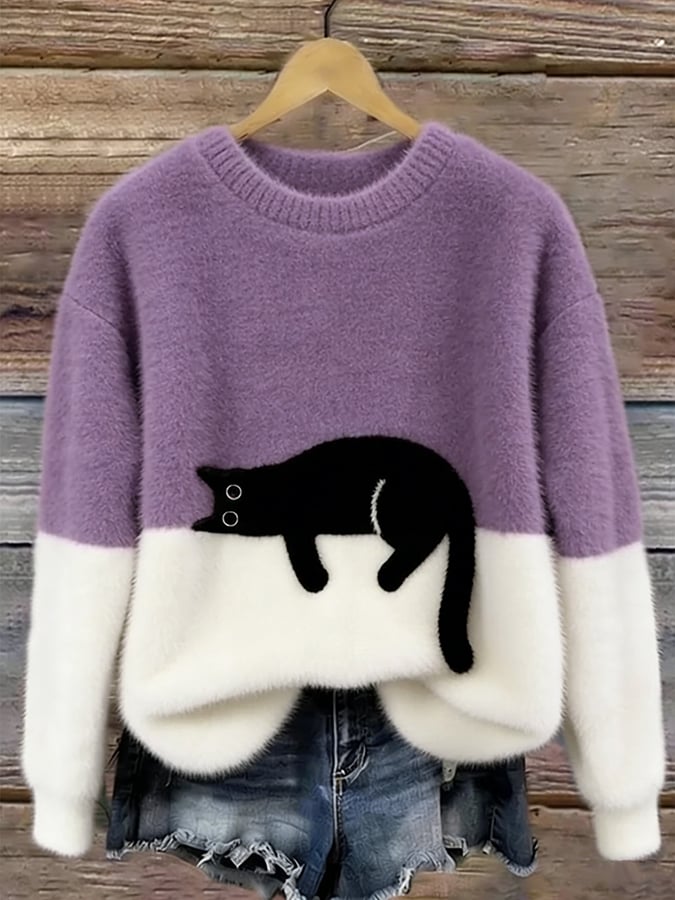Jenny™ | Elegant Cat Print Oversized Sweater