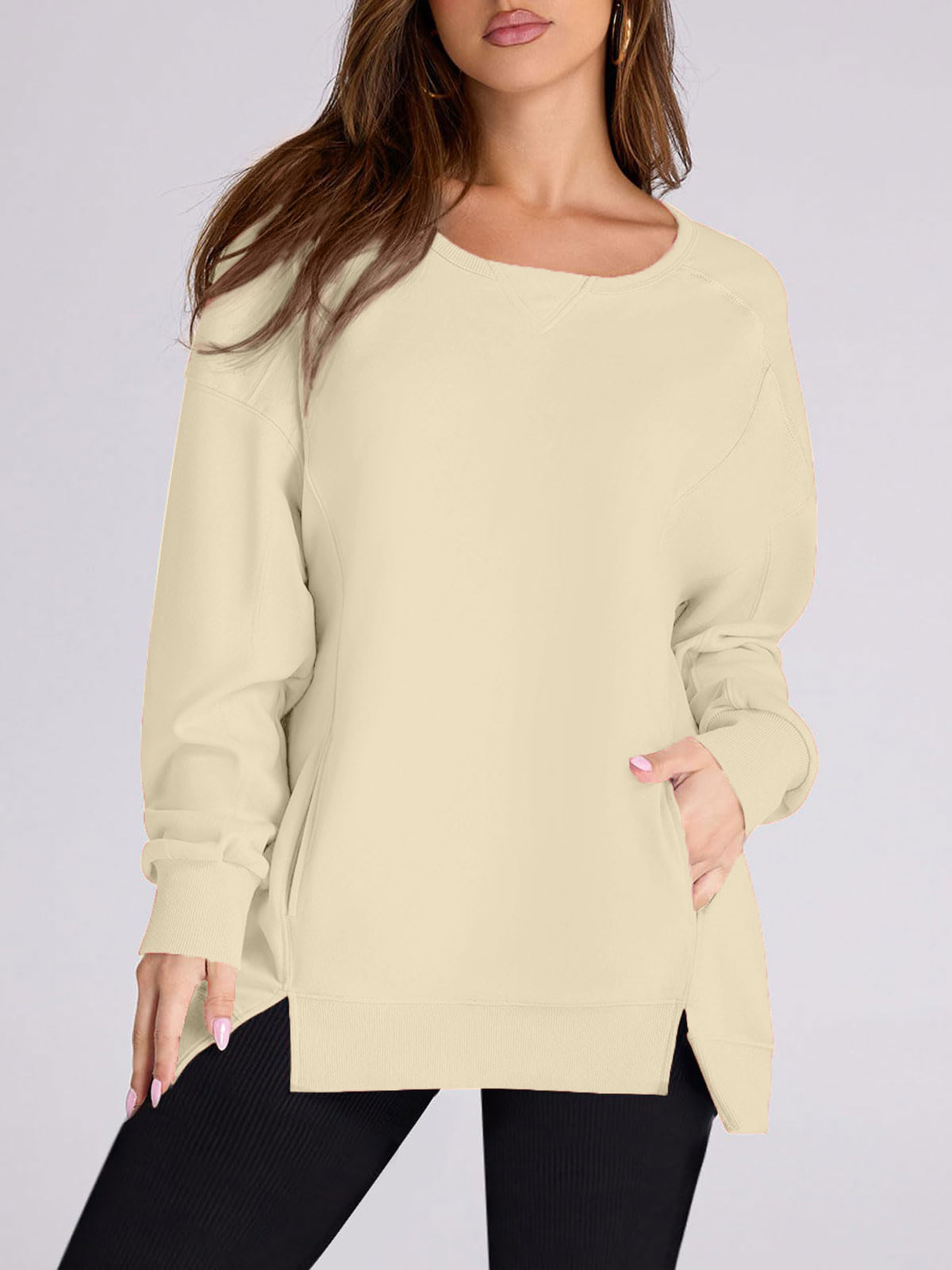 Laura | Women's High Low Side Slit Pullover Sweatshirt With Pockets