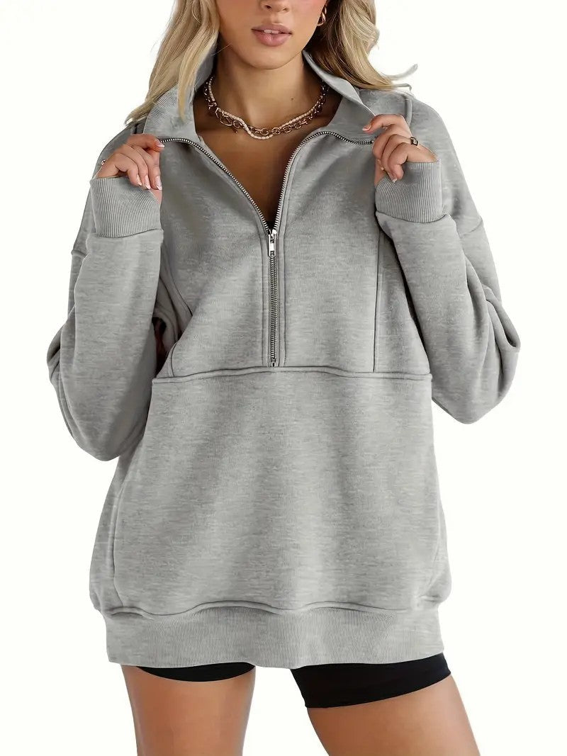 Suze | Half Zip Oversized Sweatshirt with Pockets