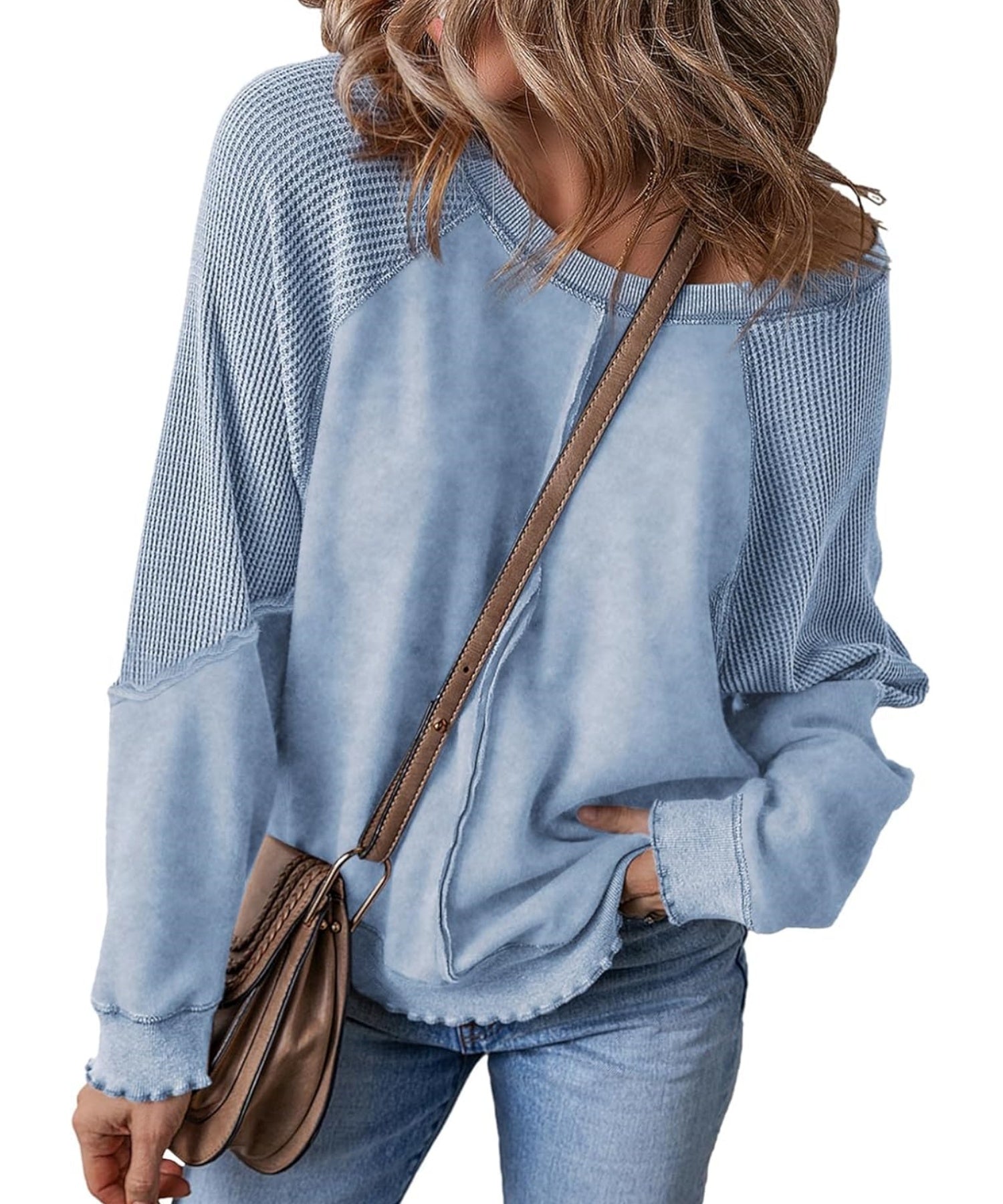 Fiona | Reverse Seam Waffle Knit Sweatshirt