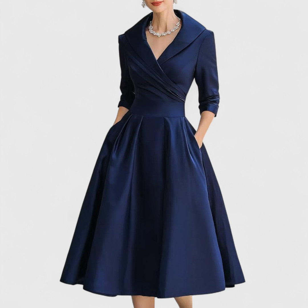 CHARLOTTE – ELEGANT V-NECK A-LINE MID-LENGTH DRESS