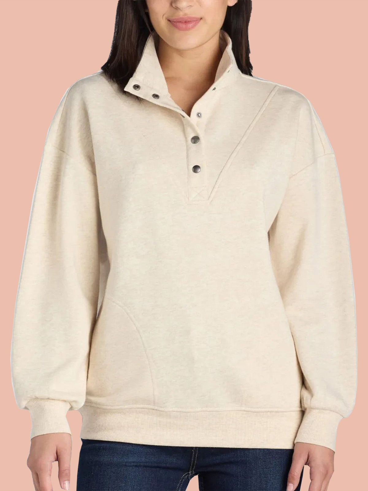 Janet | Mock Neck Henley Pullover Sweatshirt