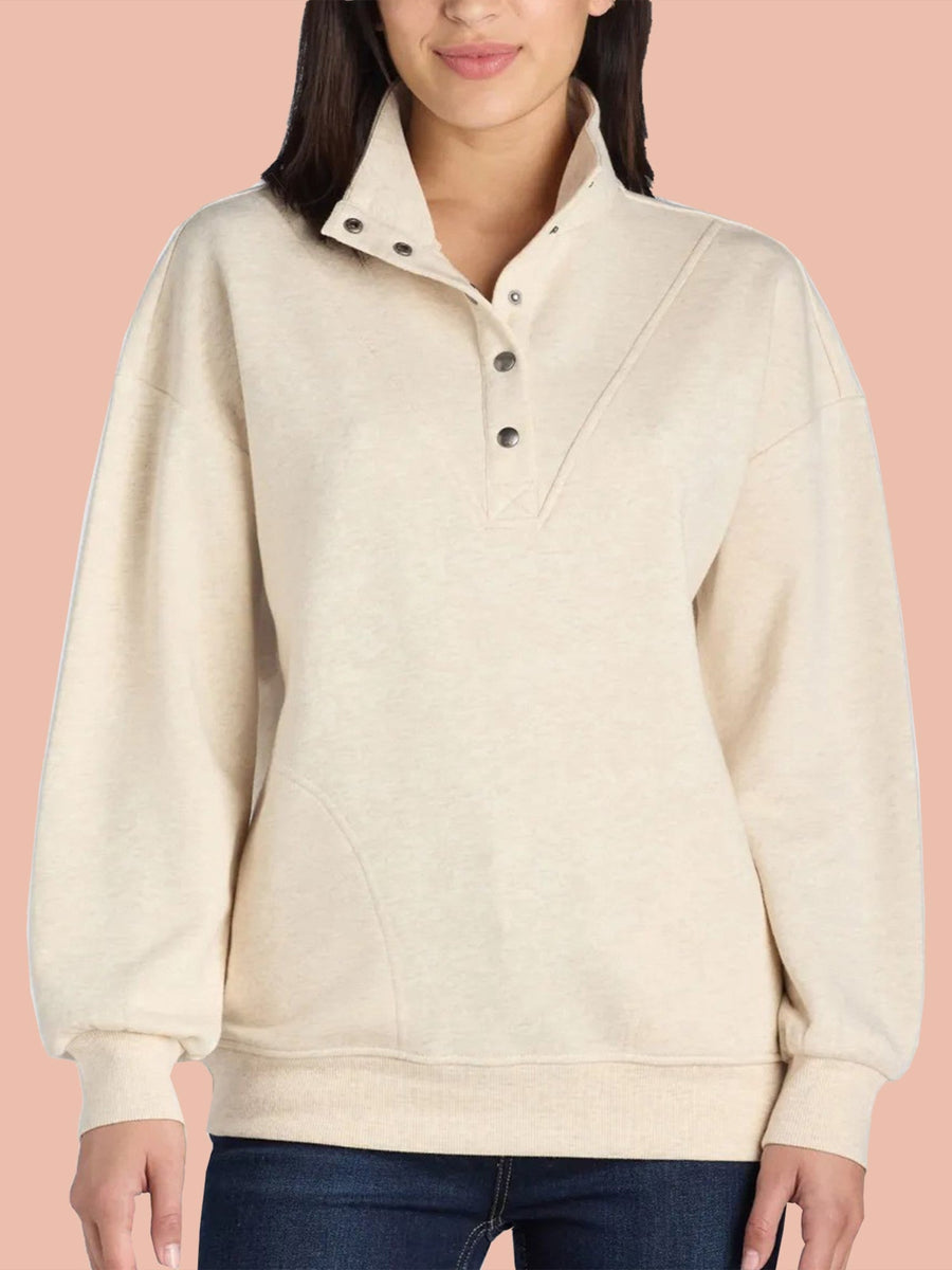 Janet | Mock Neck Henley Pullover Sweatshirt