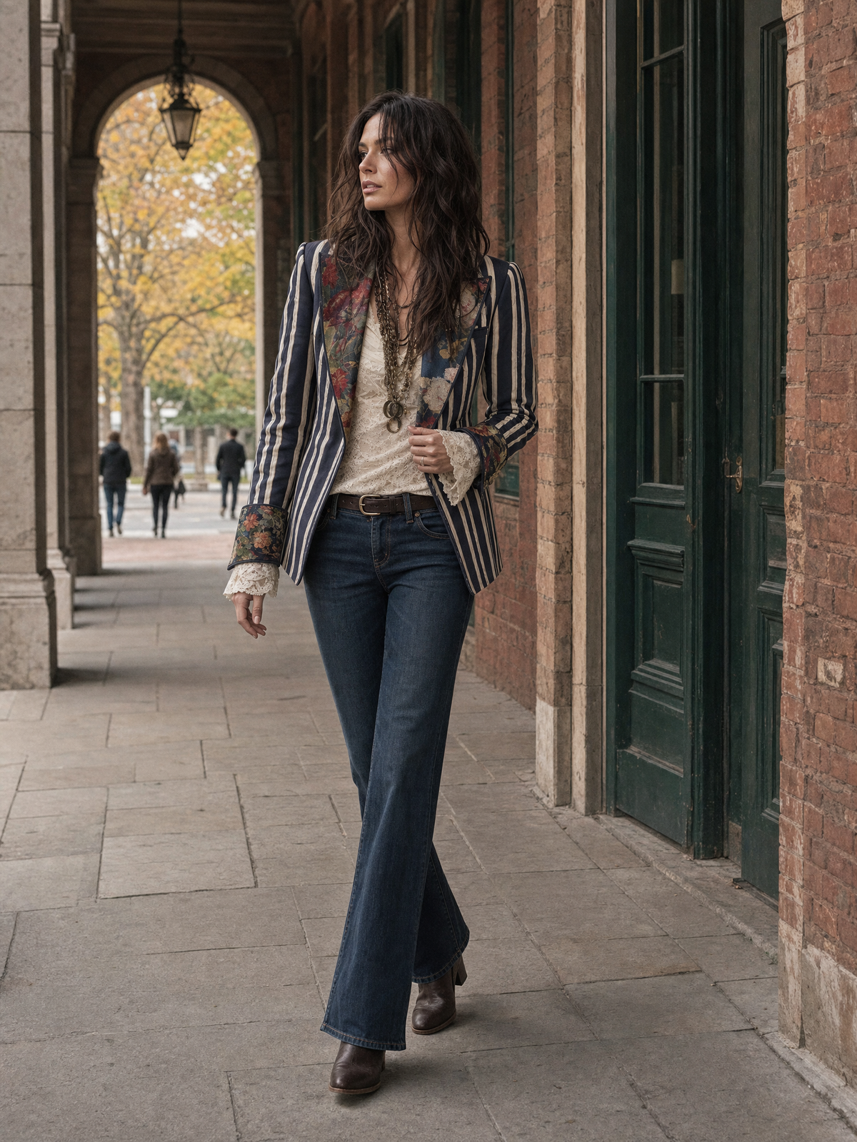 Bohème | Floral Striped Cotton-Linen Blazer