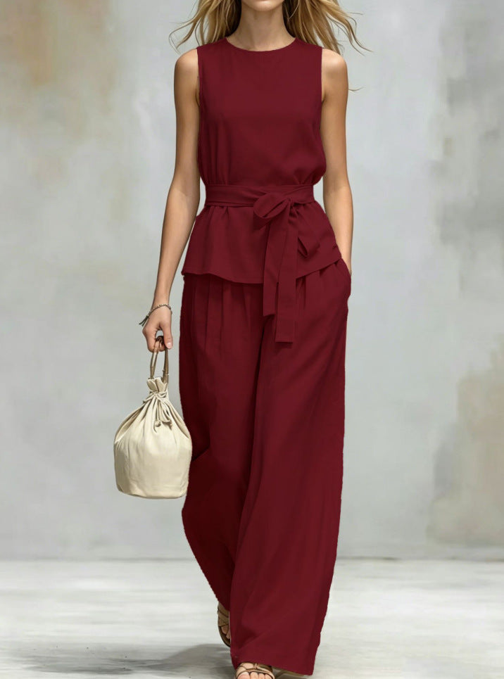 Women's Lace-Up Sleeveless Tank Top & Pants Two-Piece Set