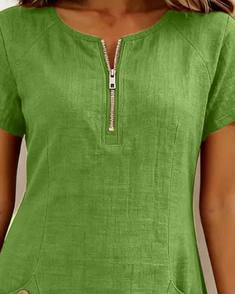 Cotton Dress with Zipper Pocket