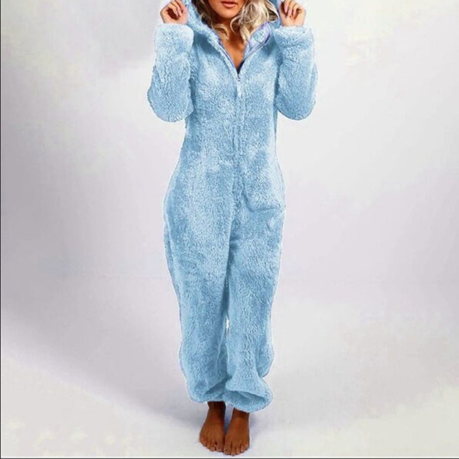 LUMI™ - Comfy Zipper Hooded Long Sleeve Plush Pajama Jumpsuit