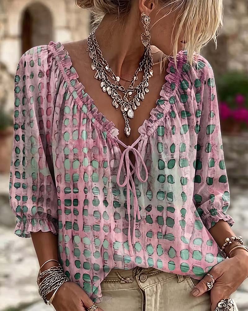 Kesney - Polka Dot Blouse With Laces