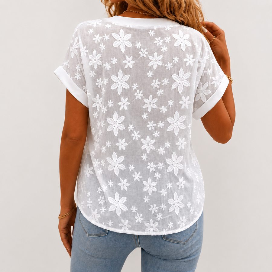 Amalia | Floral Button-Neck Blouse