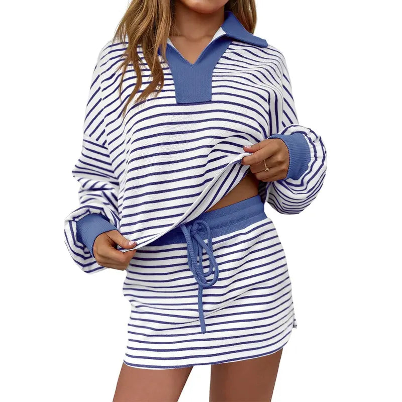MARI™ – Casual Long Sleeve Sweatshirt Skirt Set