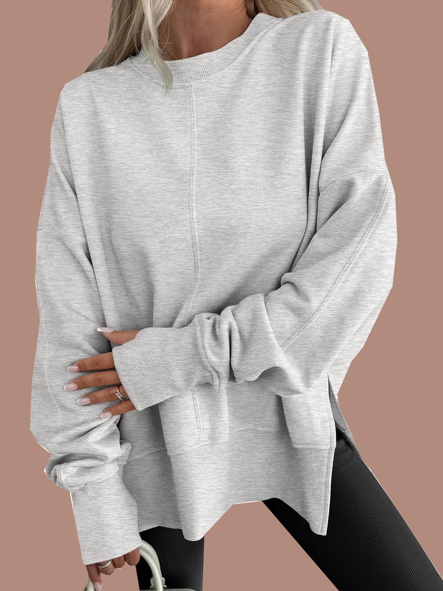 Jan | Oversized Thumbhole Long Sleeve Side Slit Sweatshirt