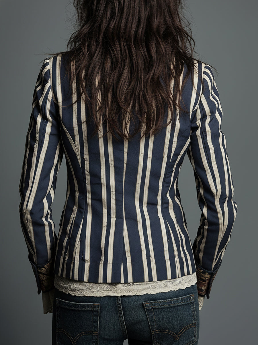 Bohème | Floral Striped Cotton-Linen Blazer