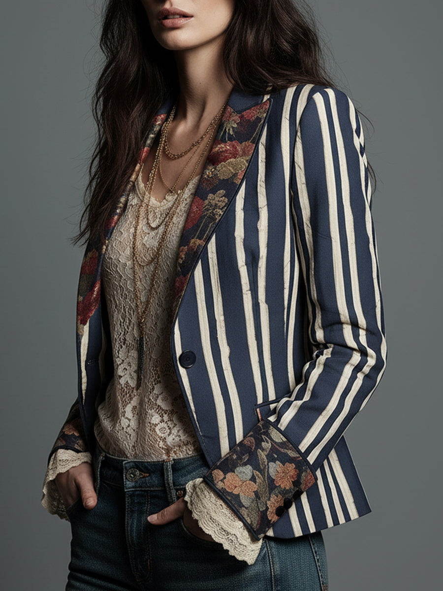 Bohème | Floral Striped Cotton-Linen Blazer