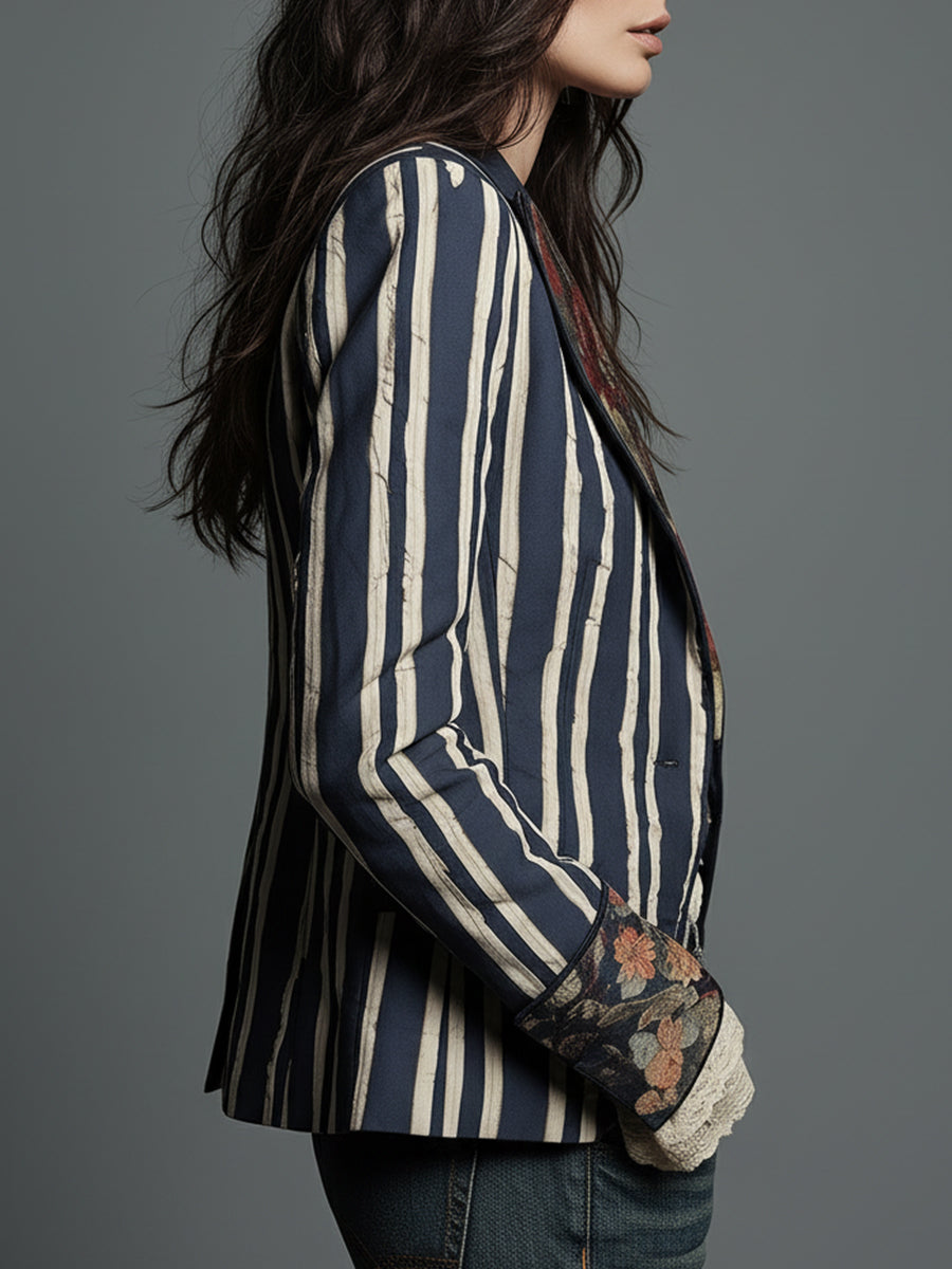 Bohème | Floral Striped Cotton-Linen Blazer
