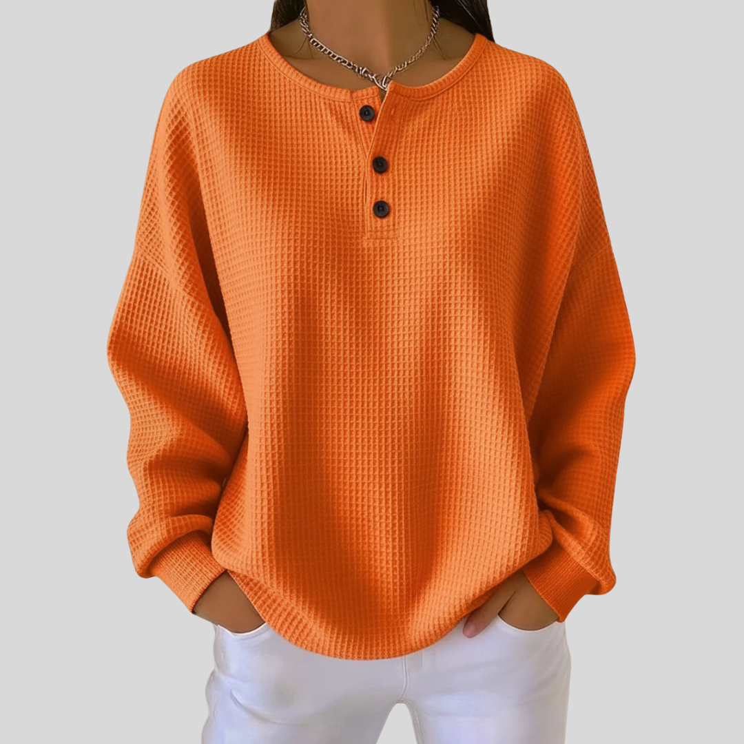 Romy | Relaxed Waffle-Knit Henley Top