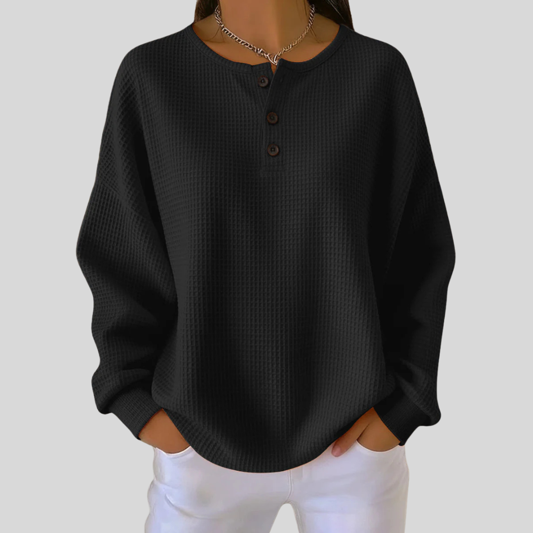Romy | Relaxed Waffle-Knit Henley Top
