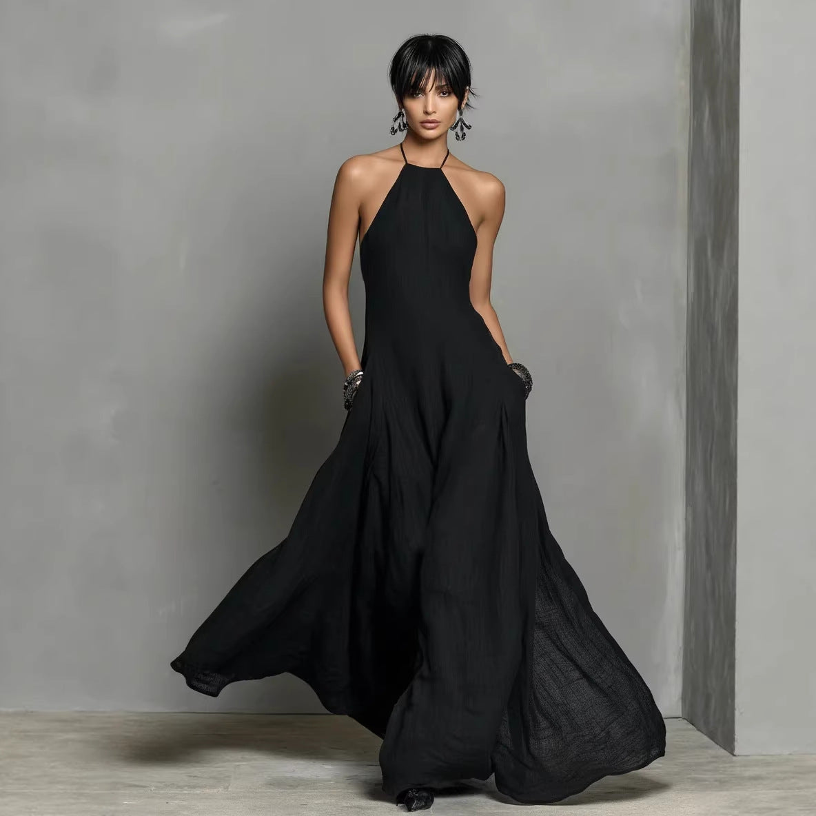 The Lewis & Kelly Midnight Grace Halter Maxi Dress