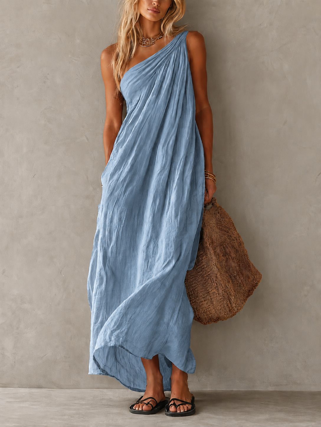 The Lewis & Kelly Santorini One-Shoulder Maxi Dress