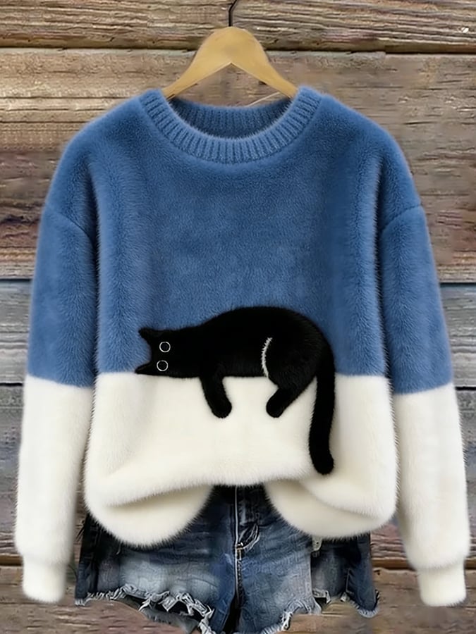 Jenny™ | Elegant Cat Print Oversized Sweater