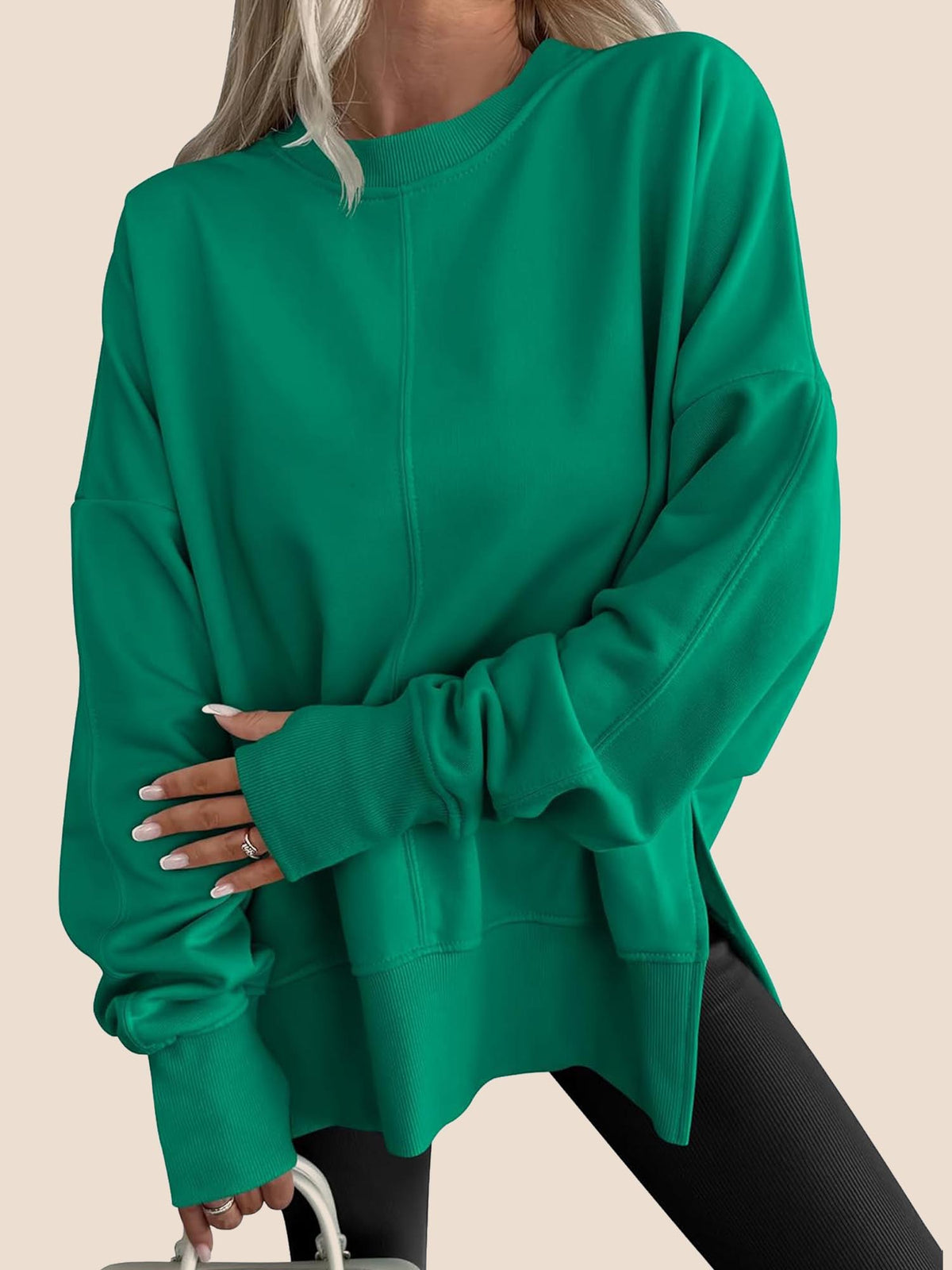 Jan | Oversized Thumbhole Long Sleeve Side Slit Sweatshirt