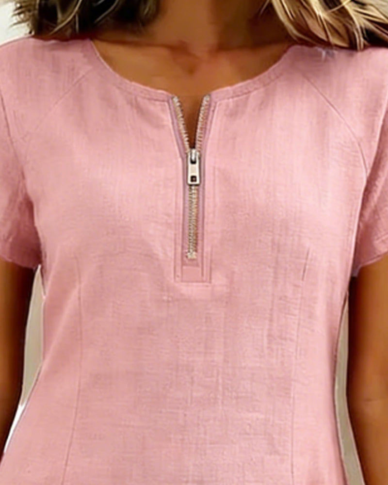 Cotton Dress with Zipper Pocket